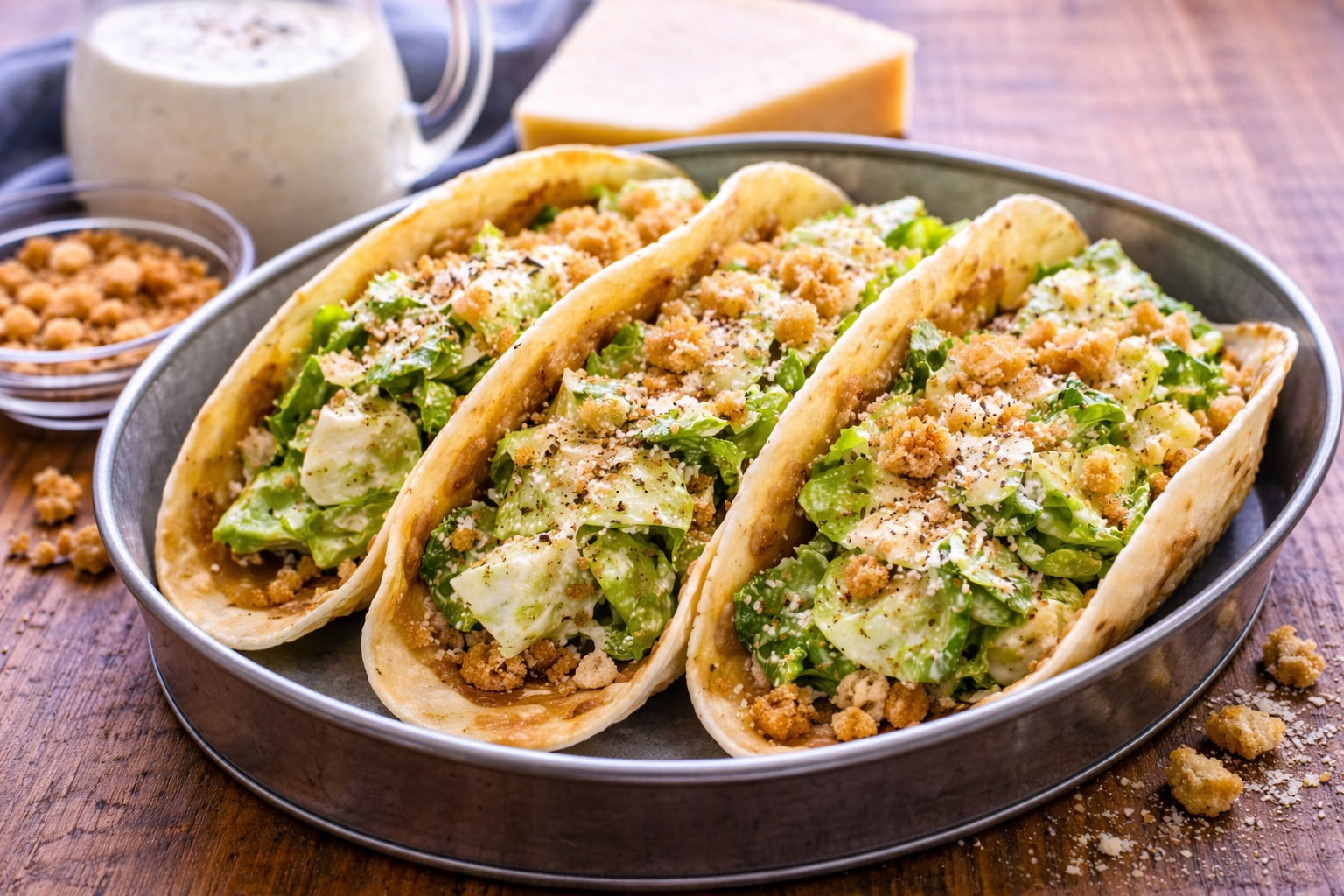 Smashed Chicken Caesar Tacos