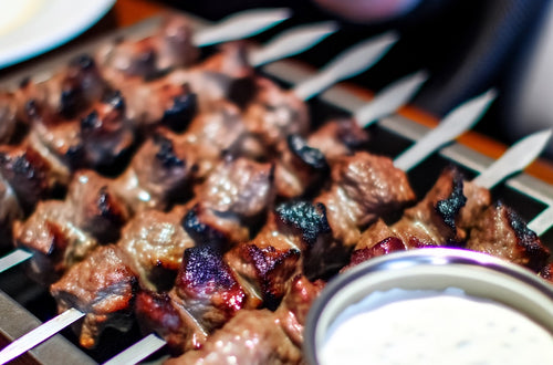 Spiced Lamb Kebabs Brochettes with Cucumber Sour Cream Dip