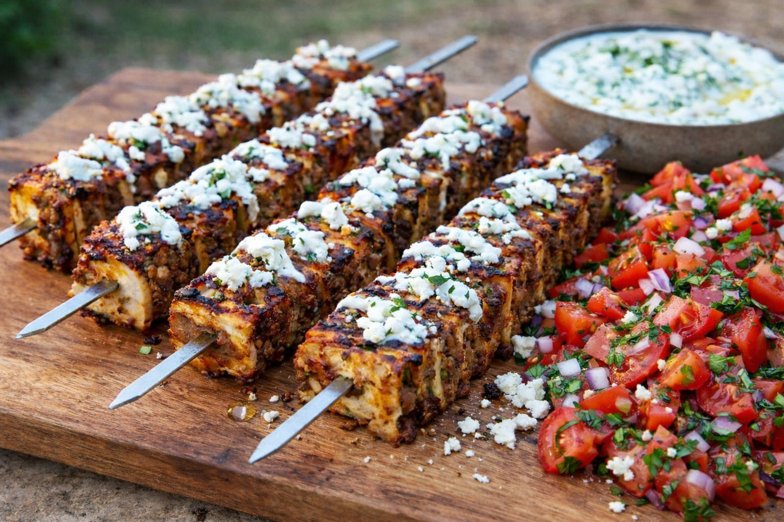 Greek Lamb Layered Taco Kebabs
