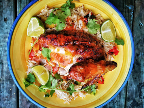 Peri Peri style roast chicken with spicy rice